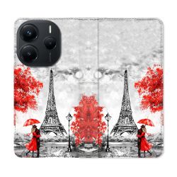 Housse Cuir Portefeuille Pour Xiaomi Redmi Note 14 5G Voyage France Paris Rouge
