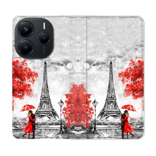 Housse Cuir Portefeuille Pour Xiaomi Redmi Note 14 5G Voyage France Paris Rouge