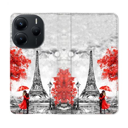 Housse Cuir Portefeuille Pour Xiaomi Redmi Note 14 5G Voyage France Paris Rouge