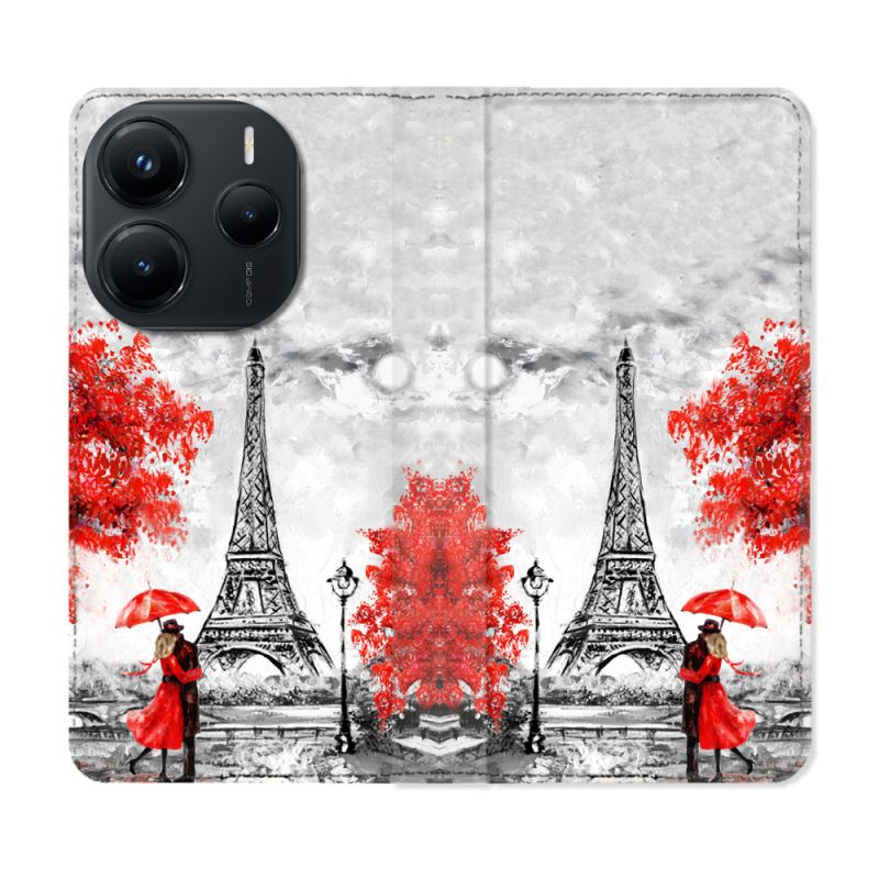 Housse Cuir Portefeuille Pour Xiaomi Redmi Note 14 5G Voyage France Paris Rouge