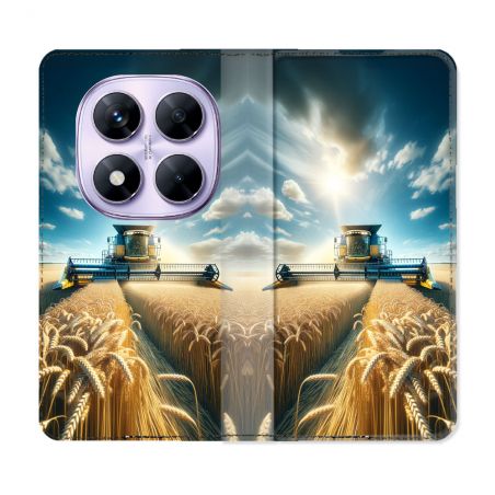 Housse Cuir Portefeuille Pour Xiaomi Redmi Note 14 PRO 4G Agriculture Moissonneuse Blé