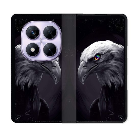 Housse Cuir Portefeuille Pour Xiaomi Redmi Note 14 PRO 4G Animal Aigle Royal Noir
