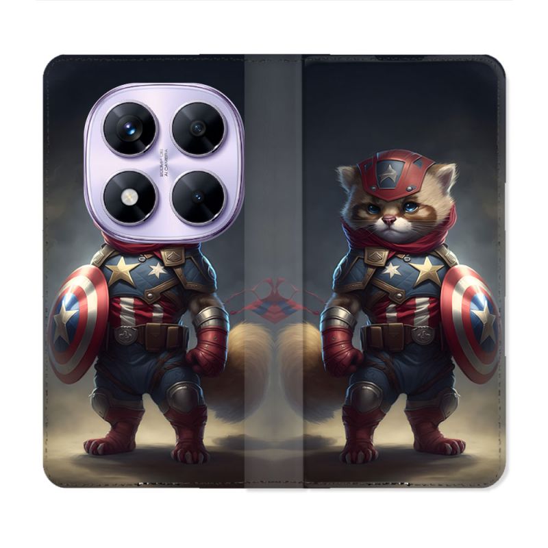 Housse Cuir Portefeuille Pour Xiaomi Redmi Note 14 PRO 4G Animal Chat America