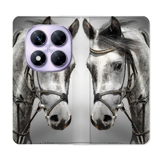 Housse Cuir Portefeuille Pour Xiaomi Redmi Note 14 PRO 4G Animal Cheval Blanc