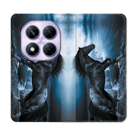 Housse Cuir Portefeuille Pour Xiaomi Redmi Note 14 PRO 4G Animal Cheval Noir