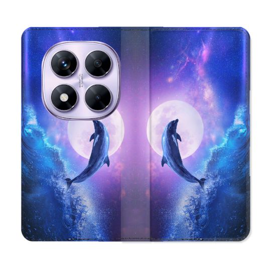 Housse Cuir Portefeuille Pour Xiaomi Redmi Note 14 PRO 4G Animal Dauphin Vague