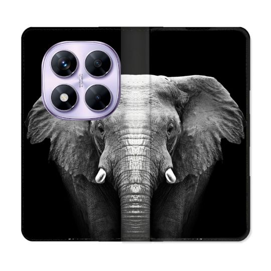 Housse Cuir Portefeuille Pour Xiaomi Redmi Note 14 PRO 4G Animal Elephant Noir