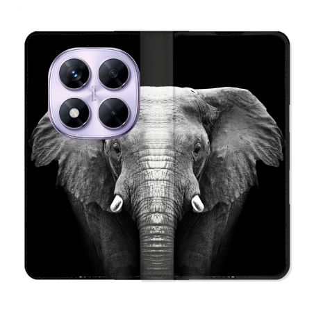 Housse Cuir Portefeuille Pour Xiaomi Redmi Note 14 PRO 4G Animal Elephant Noir