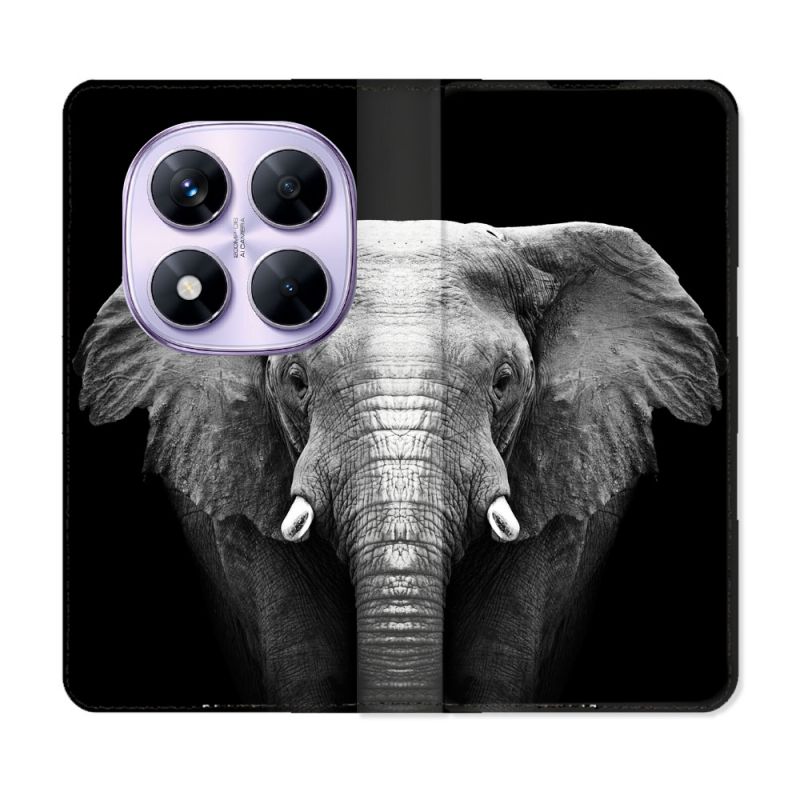 Housse Cuir Portefeuille Pour Xiaomi Redmi Note 14 PRO 4G Animal Elephant Noir