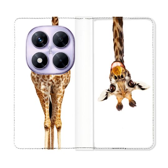 Housse Cuir Portefeuille Pour Xiaomi Redmi Note 14 PRO 4G Animal Girafe Blanche