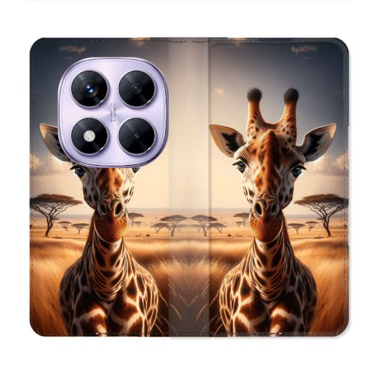 Housse Cuir Portefeuille Pour Xiaomi Redmi Note 14 PRO 4G Animal Girafe Savane