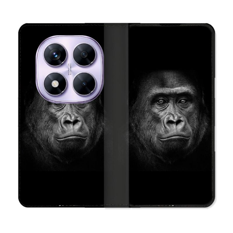 Housse Cuir Portefeuille Pour Xiaomi Redmi Note 14 PRO 4G Animal Gorille Noir