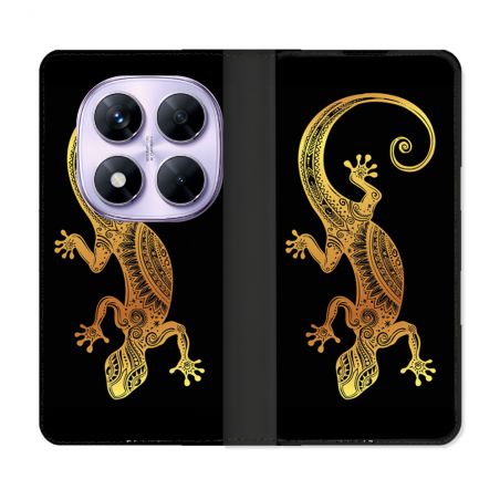 Housse Cuir Portefeuille Pour Xiaomi Redmi Note 14 PRO 4G Animal Lezard Noir