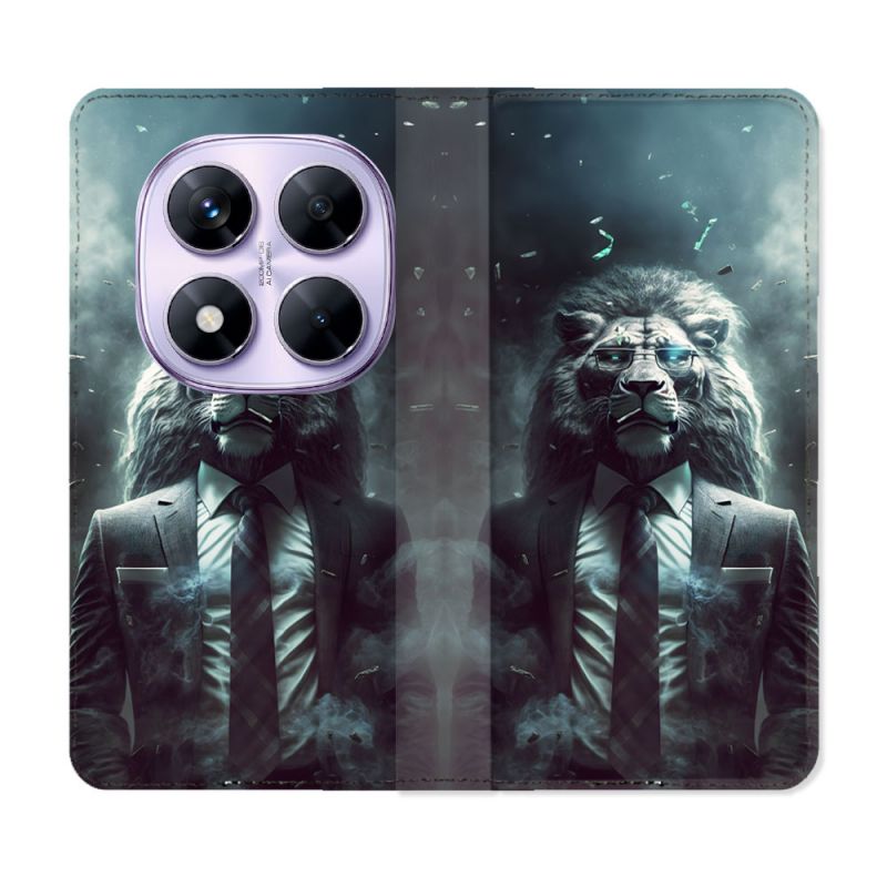 Housse Cuir Portefeuille Pour Xiaomi Redmi Note 14 PRO 4G Animal Lion Business