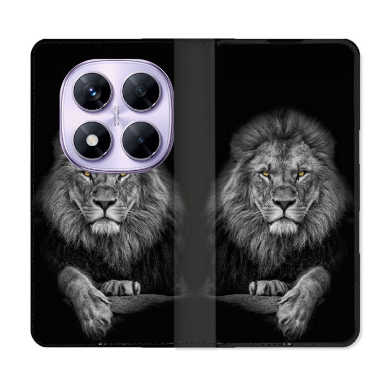 Housse Cuir Portefeuille Pour Xiaomi Redmi Note 14 PRO 4G Animal Lion Majestueux