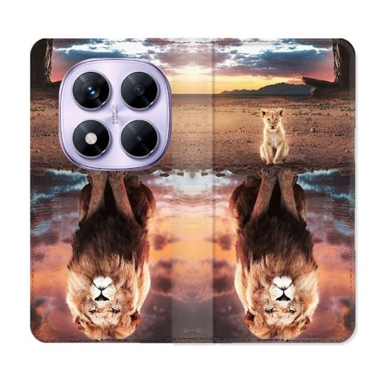 Housse Cuir Portefeuille Pour Xiaomi Redmi Note 14 PRO 4G Animal Lion Reflet