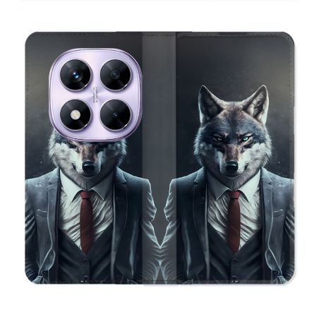 Housse Cuir Portefeuille Pour Xiaomi Redmi Note 14 PRO 4G Animal Loup Business