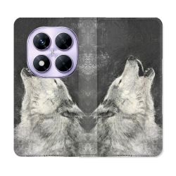 Housse Cuir Portefeuille Pour Xiaomi Redmi Note 14 PRO 4G Animal Loup Hurlement