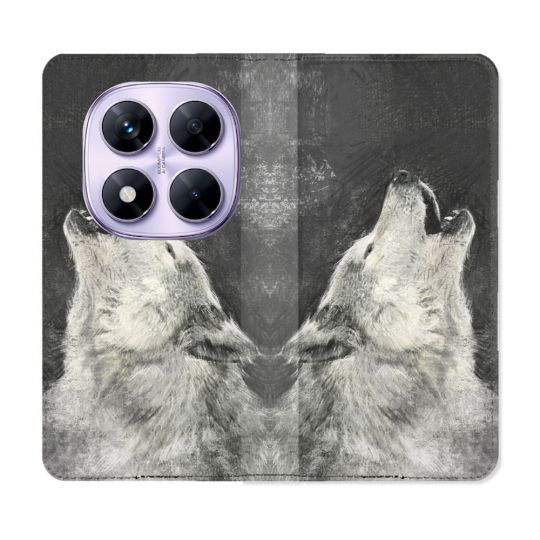 Housse Cuir Portefeuille Pour Xiaomi Redmi Note 14 PRO 4G Animal Loup Hurlement