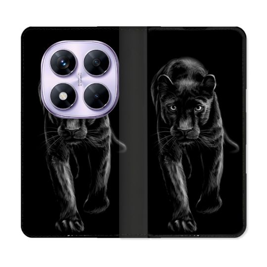 Housse Cuir Portefeuille Pour Xiaomi Redmi Note 14 PRO 4G Animal Panthère Noire