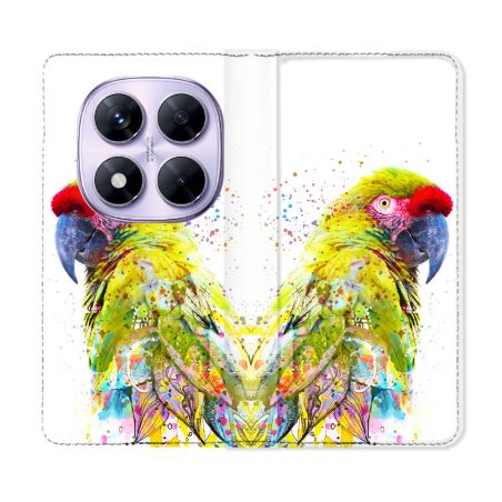 Housse Cuir Portefeuille Pour Xiaomi Redmi Note 14 PRO 4G Animal Perroquet Jaune