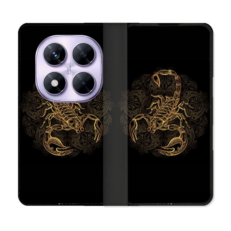 Housse Cuir Portefeuille Pour Xiaomi Redmi Note 14 PRO 4G Animal Scorpion Fresque