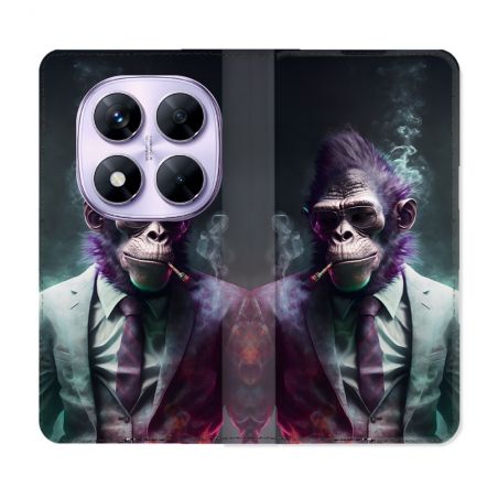 Housse Cuir Portefeuille Pour Xiaomi Redmi Note 14 PRO 4G Animal Singe Business