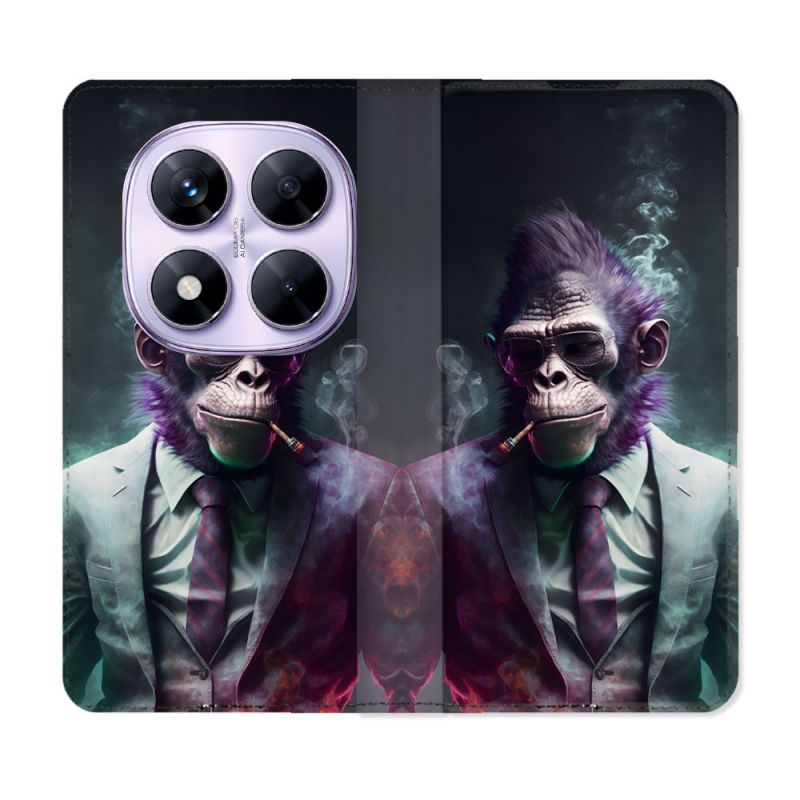 Housse Cuir Portefeuille Pour Xiaomi Redmi Note 14 PRO 4G Animal Singe Business