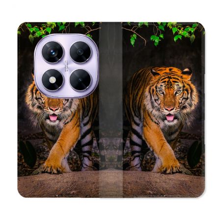 Housse Cuir Portefeuille Pour Xiaomi Redmi Note 14 PRO 4G Animal Tigre Jungle
