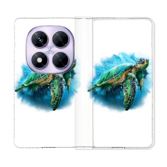 Housse Cuir Portefeuille Pour Xiaomi Redmi Note 14 PRO 4G Animal Tortue Blanche multicolore