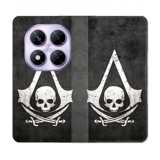 Housse Cuir Portefeuille Pour Xiaomi Redmi Note 14 PRO 4G Assassin Creed Tete Mort