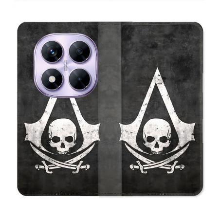 Housse Cuir Portefeuille Pour Xiaomi Redmi Note 14 PRO 4G Assassin Creed Tete Mort
