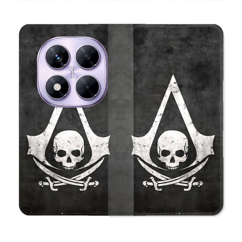 Housse Cuir Portefeuille Pour Xiaomi Redmi Note 14 PRO 4G Assassin Creed Tete Mort