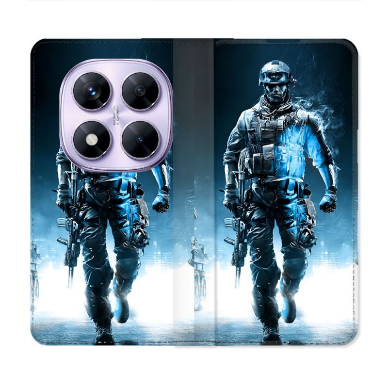 Housse Cuir Portefeuille Pour Xiaomi Redmi Note 14 PRO 4G Call Of Duty Guerrier