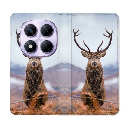 Housse Cuir Portefeuille Pour Xiaomi Redmi Note 14 PRO 4G Chasse Chevreuil Montagne