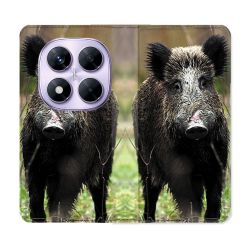 Housse Cuir Portefeuille Pour Xiaomi Redmi Note 14 PRO 4G Chasse Sanglier bois