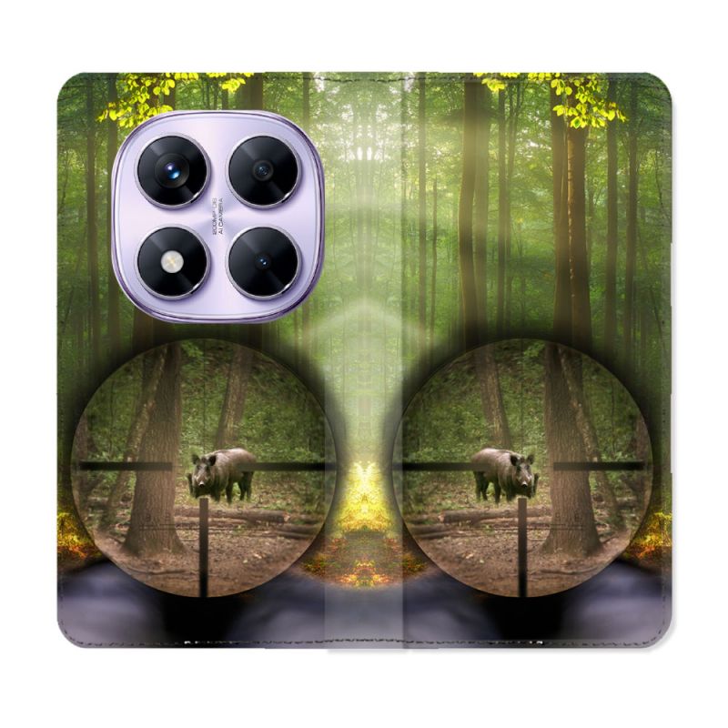 Housse Cuir Portefeuille Pour Xiaomi Redmi Note 14 PRO 4G Chasse Sanglier Viseur