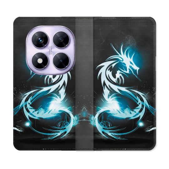 Housse Cuir Portefeuille Pour Xiaomi Redmi Note 14 PRO 4G Fantastique Dragon Bleu