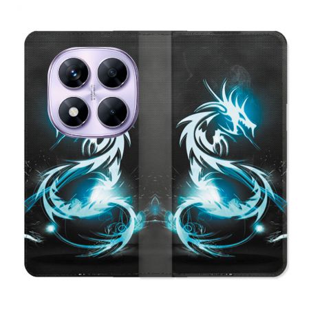 Housse Cuir Portefeuille Pour Xiaomi Redmi Note 14 PRO 4G Fantastique Dragon Bleu