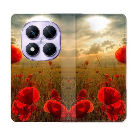 Housse Cuir Portefeuille Pour Xiaomi Redmi Note 14 PRO 4G Fleur Coquelicot