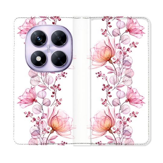 Housse Cuir Portefeuille Pour Xiaomi Redmi Note 14 PRO 4G Fleur Eclosion