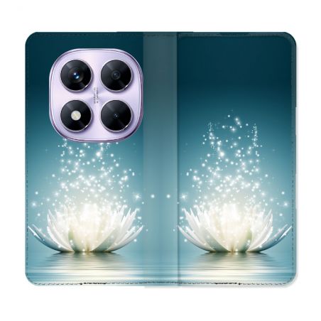 Housse Cuir Portefeuille Pour Xiaomi Redmi Note 14 PRO 4G Fleur Lotus Blanc