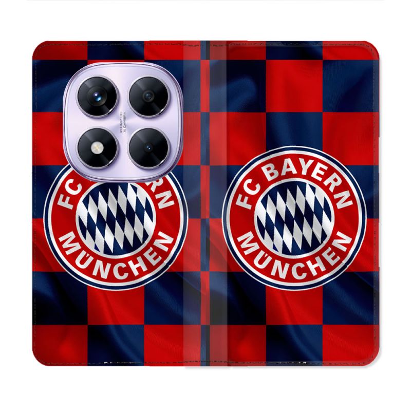 Housse Cuir Portefeuille Pour Xiaomi Redmi Note 14 PRO 4G Foot Bayern Munich Carreaux