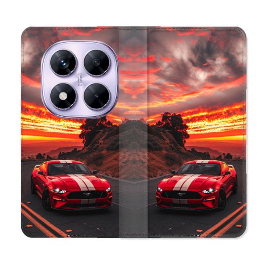 Housse Cuir Portefeuille Pour Xiaomi Redmi Note 14 PRO 4G Ford Mustang GT500 Rouge