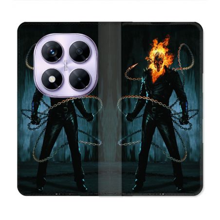 Housse Cuir Portefeuille Pour Xiaomi Redmi Note 14 PRO 4G Ghost Rider