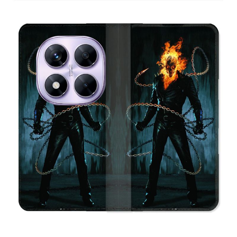 Housse Cuir Portefeuille Pour Xiaomi Redmi Note 14 PRO 4G Ghost Rider