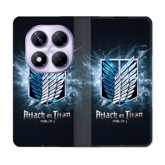 Housse Cuir Portefeuille Pour Xiaomi Redmi Note 14 PRO 4G Manga Attaque Titans Noir