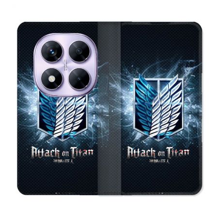 Housse Cuir Portefeuille Pour Xiaomi Redmi Note 14 PRO 4G Manga Attaque Titans Noir