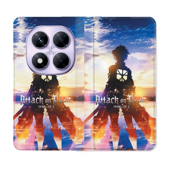 Housse Cuir Portefeuille Pour Xiaomi Redmi Note 14 PRO 4G Manga Attaque Titans Soleil