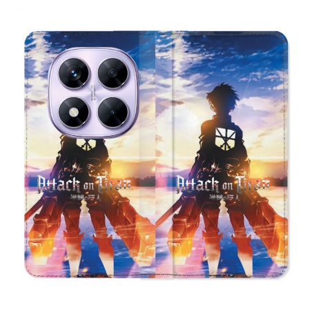 Housse Cuir Portefeuille Pour Xiaomi Redmi Note 14 PRO 4G Manga Attaque Titans Soleil